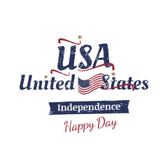 July 4th grunge typography. Independence day of the United States. Vintage vector sign and flag for greeting cards and banners. EPS10.