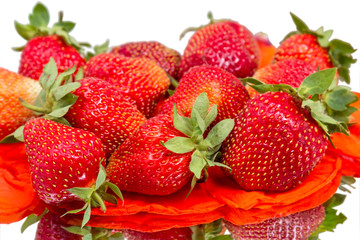 Fresh strawberries on petals