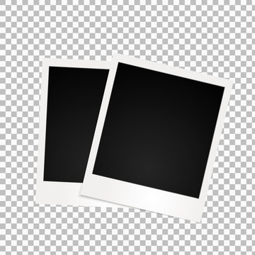 Two retro photo frames with shadow on transparent background.