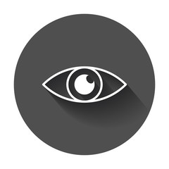 Simple eye icon vector. Eyesight pictogram in flat style with long shadow.