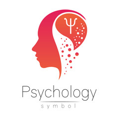 Modern head sign of Psychology. Profile Human. Letter Psi. Creative style. Symbol in vector. Design concept. Brand company. Pink color isolated on white background. Icon for web, print