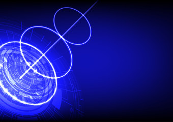 Futuristic light circle with laser beam on blue blackground