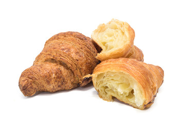 Two croissant on white background.