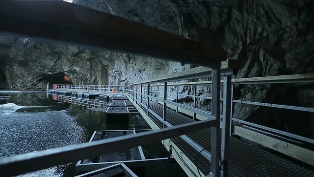 The panton way on the underground lake in the marble cave