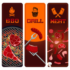 BBQ, meat and grill vertical banners set. Barbeque ingredients.
