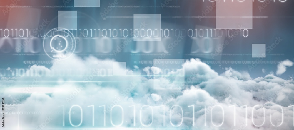 Poster composite image of blue technology design with binary code