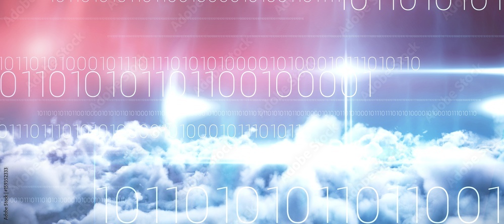 Poster composite image of blue technology design with binary code