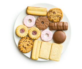 Various sweet biscuits on plate.
