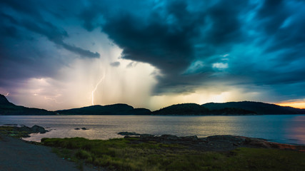 Lightning storm over an island