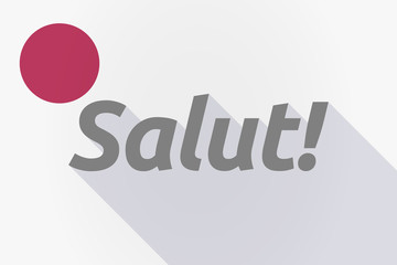 Long shadow Japan flag with  the text Hello! in the French language