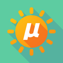 Long shadow Sun with  a micro sign, mu greek letter