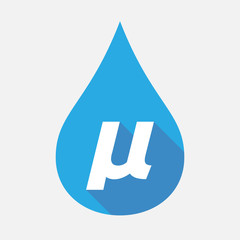 Isolated water drop with  a micro sign, mu greek letter