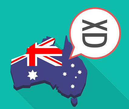 Long shadow Australia map with   a laughing text face