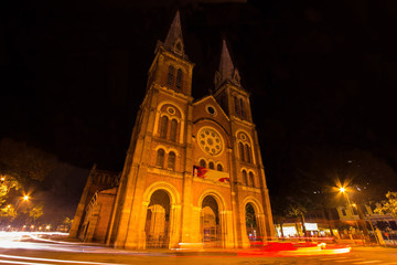 Fototapeta na wymiar Night View of Notre Dame Cathedral, Ho Chi Minh City, Vietnam