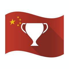 Waving China flag with  an award cup