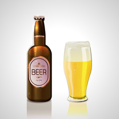 Beer bottle and glass of bee
