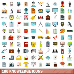 100 knowledge icons set, flat style