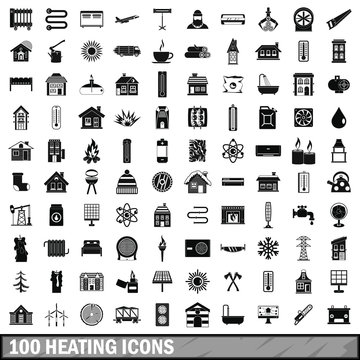 100 heating icons set, simple style 