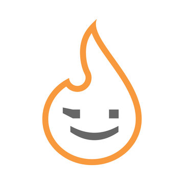 Line art flame with  a wink text face emoticon