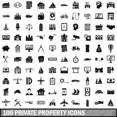 100 private property icons set, simple style 