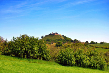 Myjava district with Branc castle ruin on a hill in nature