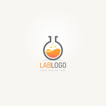 Beaker orange liquid icon logo template vector illustration
