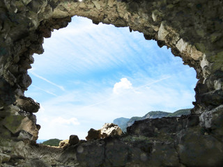 Sky view from a stone ruin