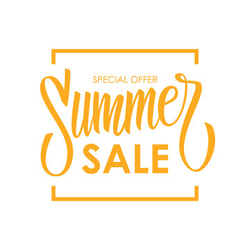 Summer Sale card template. Hand drawn lettering. Calligraphic element for your design. Vector illustration.