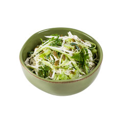 Coleslaw Cabbage Salad with Pumpkin Seeds Isolated on White background. Selective focus.