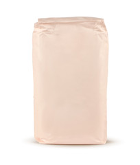 Flour package in brown paper. Kraft paper. Package for sugar or salt isolated on white background...