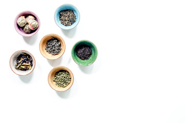 Drink herbal tea with brew white table background top view space for text