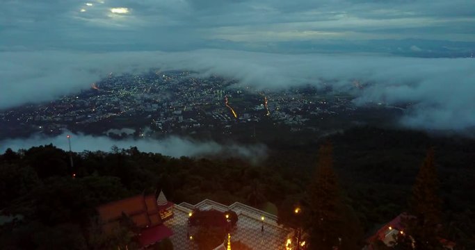 Aerial temple landscape, Wat Phra That Doi Suthep on the mountain in Chiang mai, Thailand. 