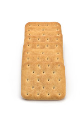 Stack of square crackers isolated on white background. Dry cracker cookies isolated