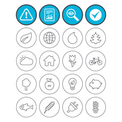 Nature and Eco icons. Trees, rose flower.