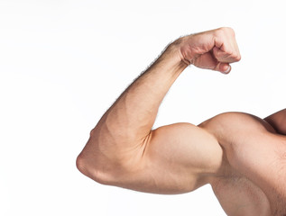 Strong man flexing his arm - 159368970