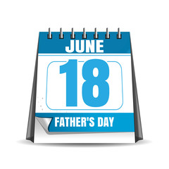 Fathers Day 2017. Desk calendar isolated on white background. Fathers Day date in the calendar. 18 June. Vector illustration