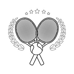 tennis emblem with  rackets crossed and ball icon over white background vector illustration