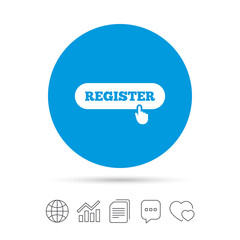 Register with hand pointer icon. Membership.