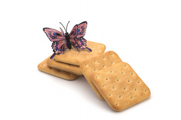 Crackers with salt on white background