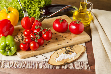 Healthy Organic Vegetables on a Wooden Background.