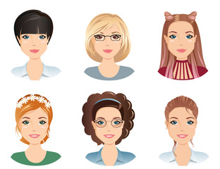 Different hairstyles for the girls, young adults, middle aged woman