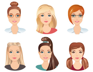 Different hairstyles for the girls, young adults, middle aged woman