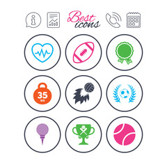 Sport games, fitness icon. Football, golf.