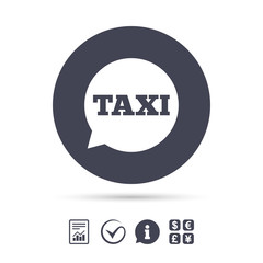 Taxi speech bubble sign icon. Public transport.