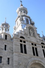 Fototapeta premium Beautiful view of architectural detail of top of Church of Ste. Anne des Plaines, Quebec