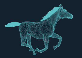 horse running in wire frame style