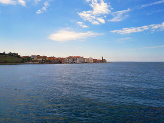 Fototapeta na wymiar A view of a town Piran in the Slovenian Istra from the sea