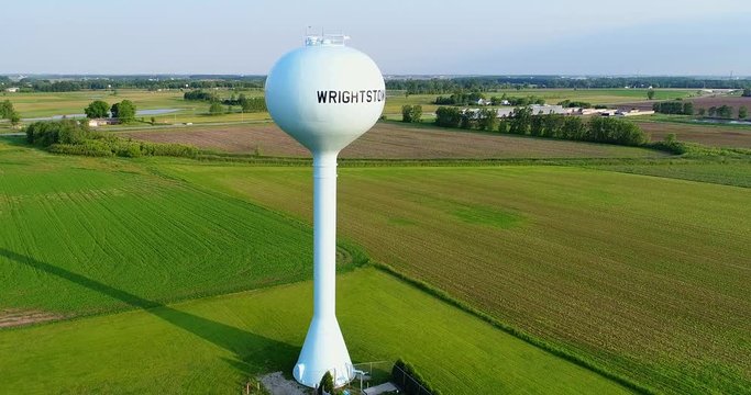 Scenic aerial fly-around of Wrightstown water tower.
