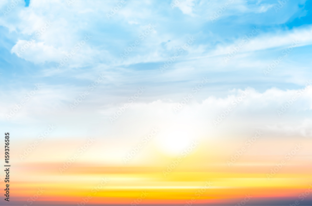 Poster sunset sky background with transparent clouds. vector illustration