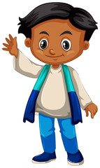 Little boy waving hand on white background